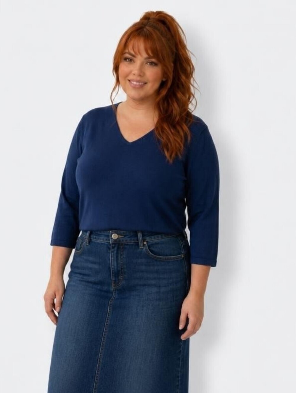 Ralph Lauren Navy Silk Blend Three-Quarter Sleeve Sweater